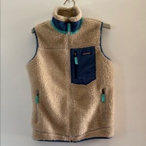 Patagonia Tan and Blue Fleece Vest